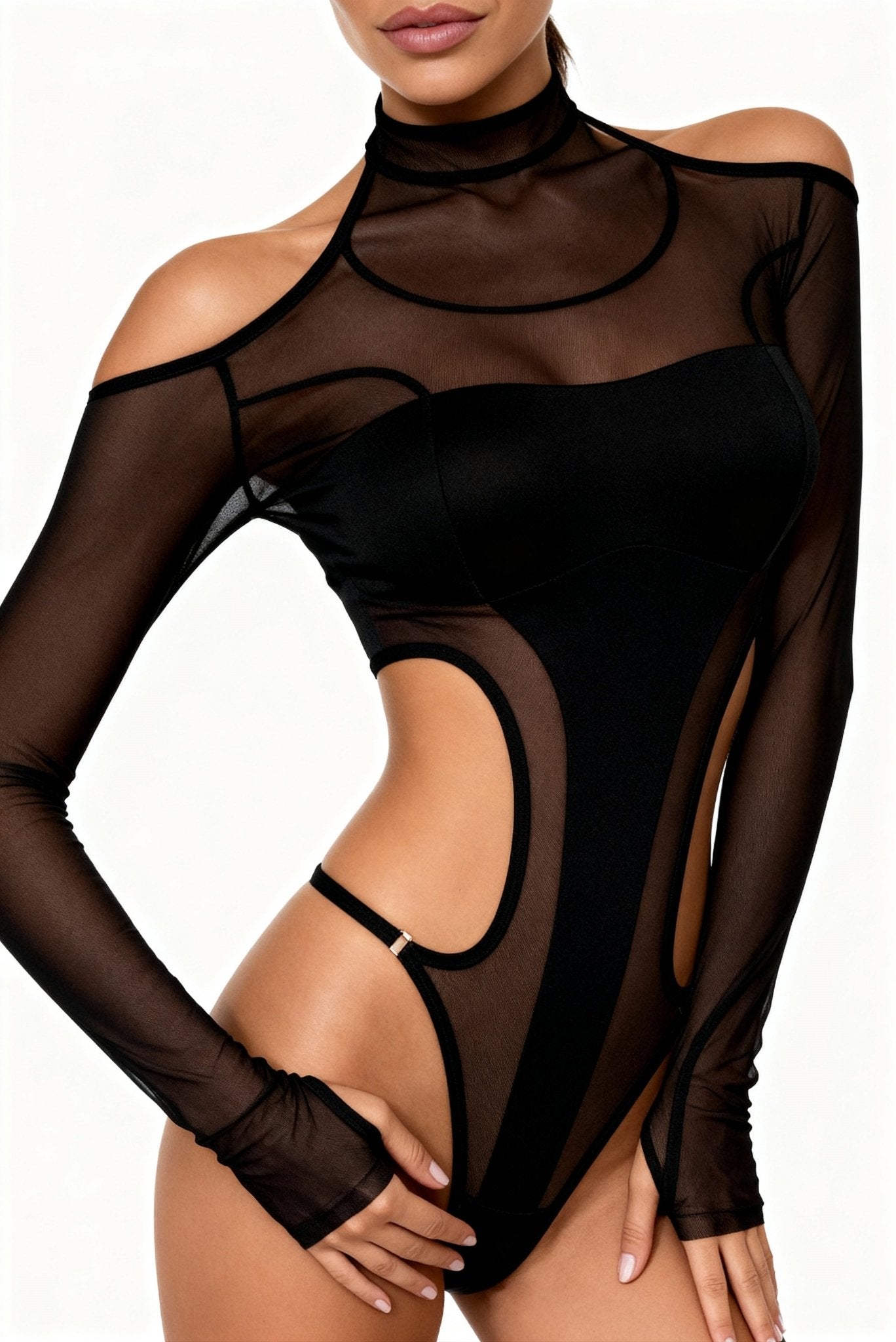 Body femme manches longues avec collants – ONYX Noir - NAKED Underwear FR