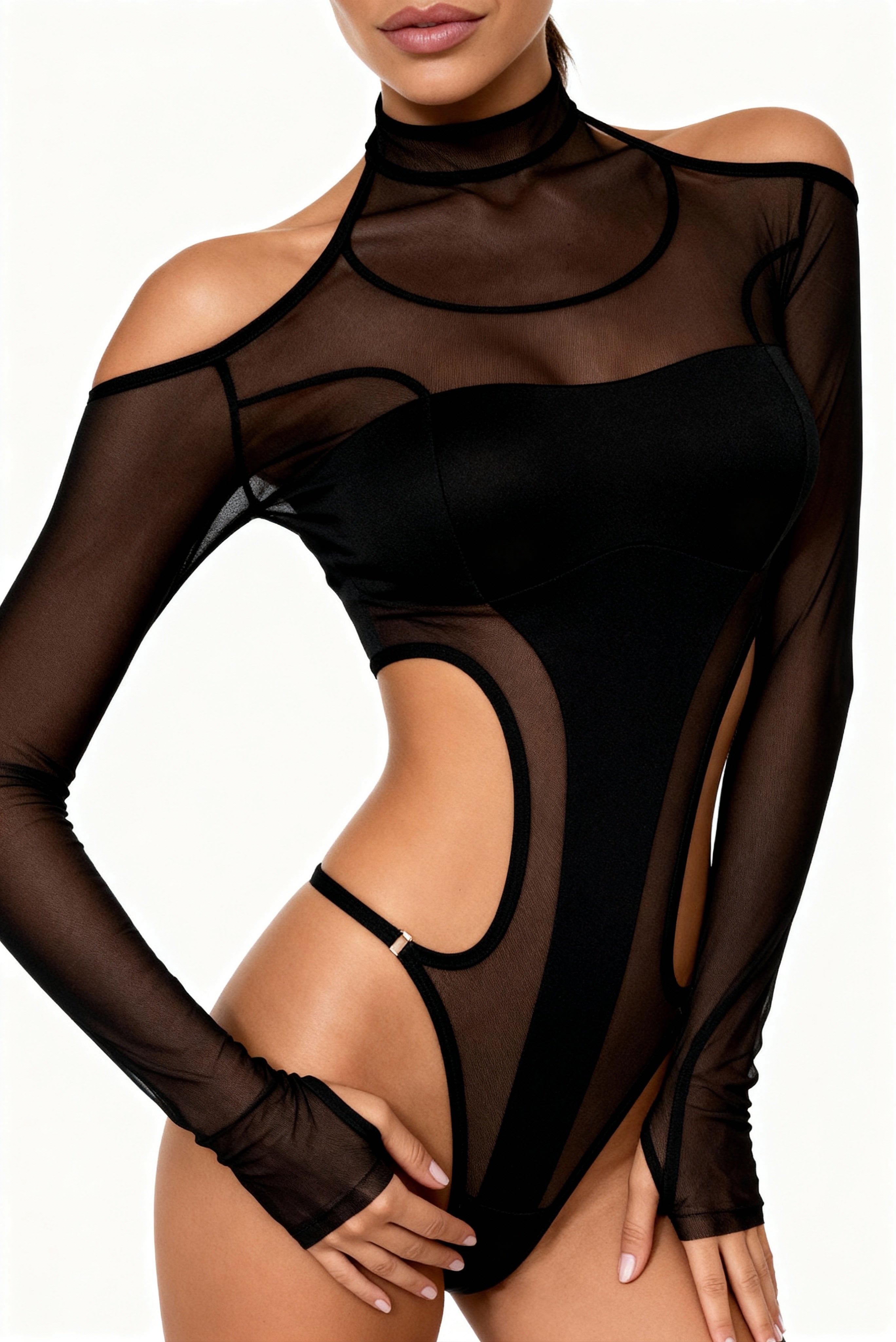 Body donna a maniche lunghe con collant – ONYX Nero 
