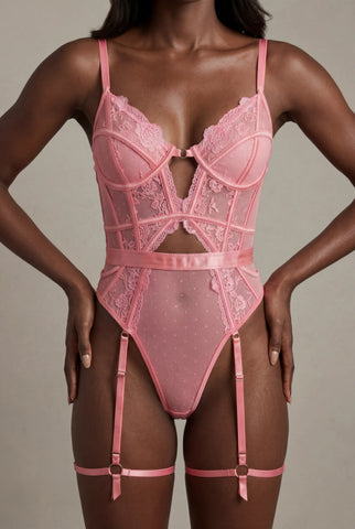 Body in pizzo con girocoscia - AUDACE Rosa 