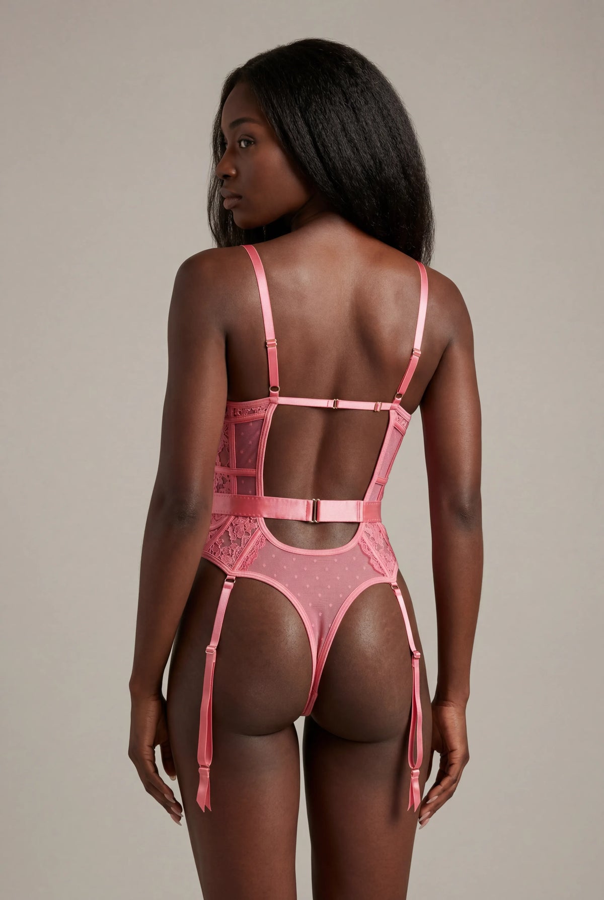 Body in pizzo con giarrettiera - AUDACE Rosa