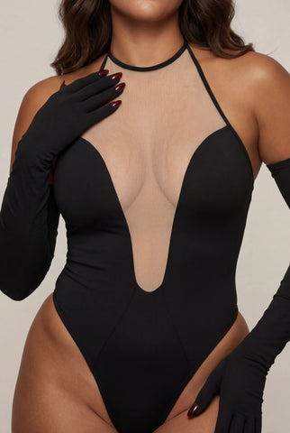 Body per donna con guanti – ILLUSION Nero 