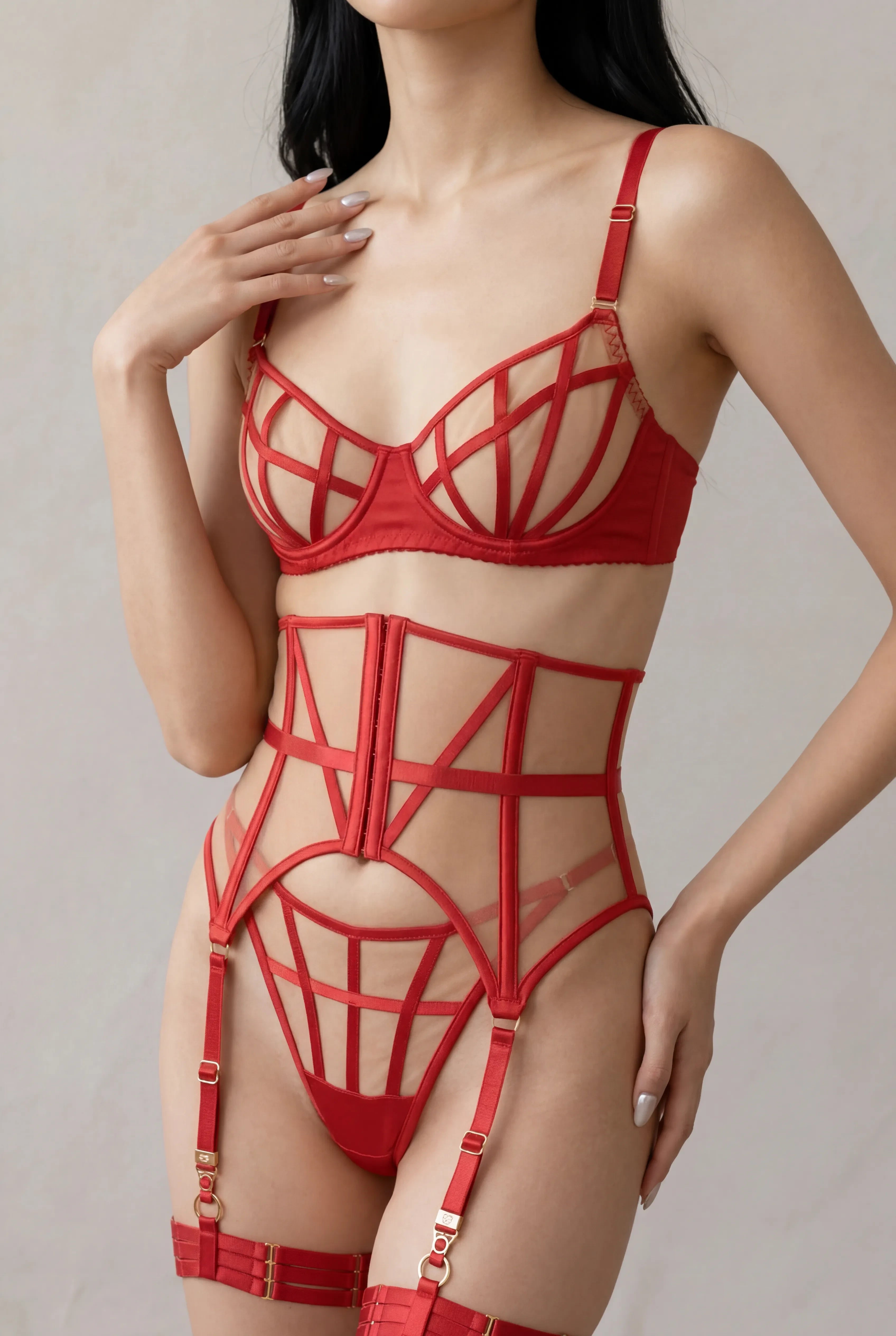 Ensemble Lingerie Pour Femme Cinq Pi Ces Ophelia Rouge