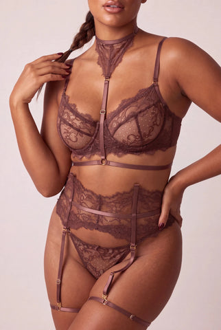 Set di lingerie da donna cinque pezzi - MOON Chestnut 