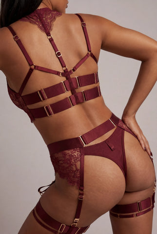 Completo lingerie quattro pezzi - KEELY Bordeaux 